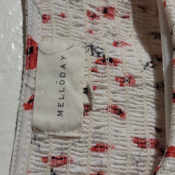 Melloday White Red Floral Peplum Blouse Short Top sz M GUC - Picture 3 of 8